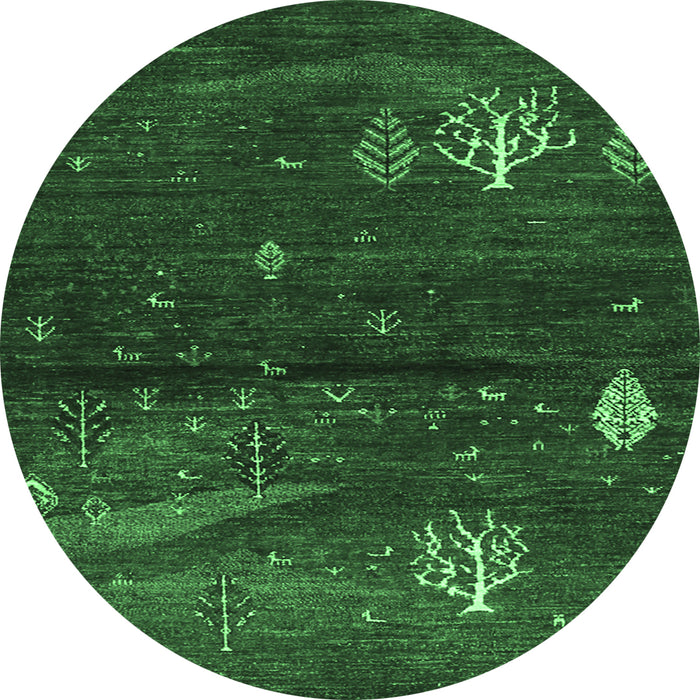 Round Abstract Emerald Green Contemporary Rug, con1604emgrn