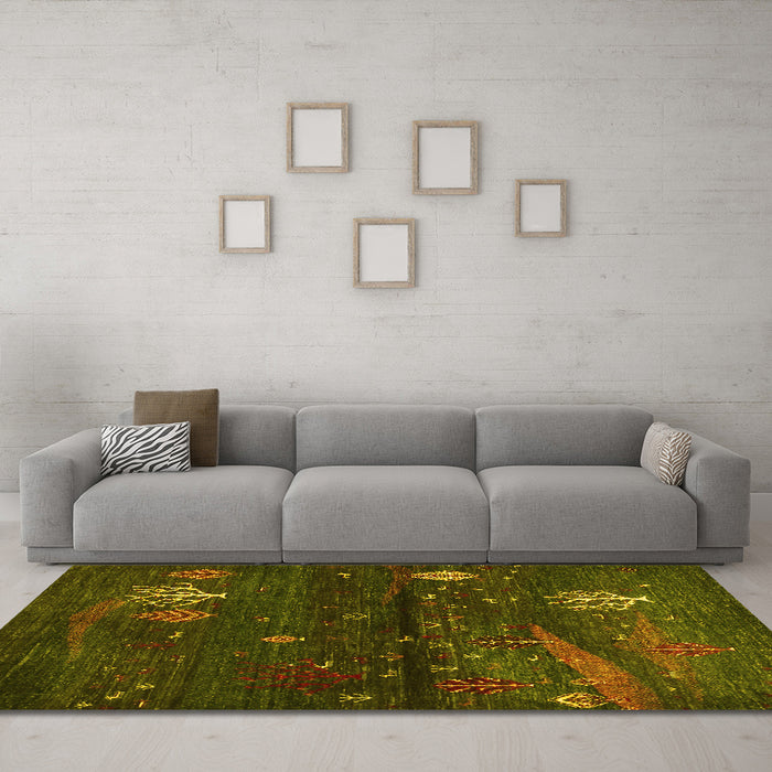 Machine Washable Abstract Yellow Contemporary Rug in a Living Room, wshcon1604yw