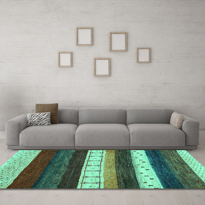 Machine Washable Abstract Turquoise Contemporary Area Rugs in a Living Room,, wshcon1605turq