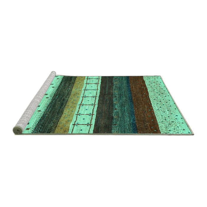 Sideview of Machine Washable Abstract Turquoise Contemporary Area Rugs, wshcon1605turq