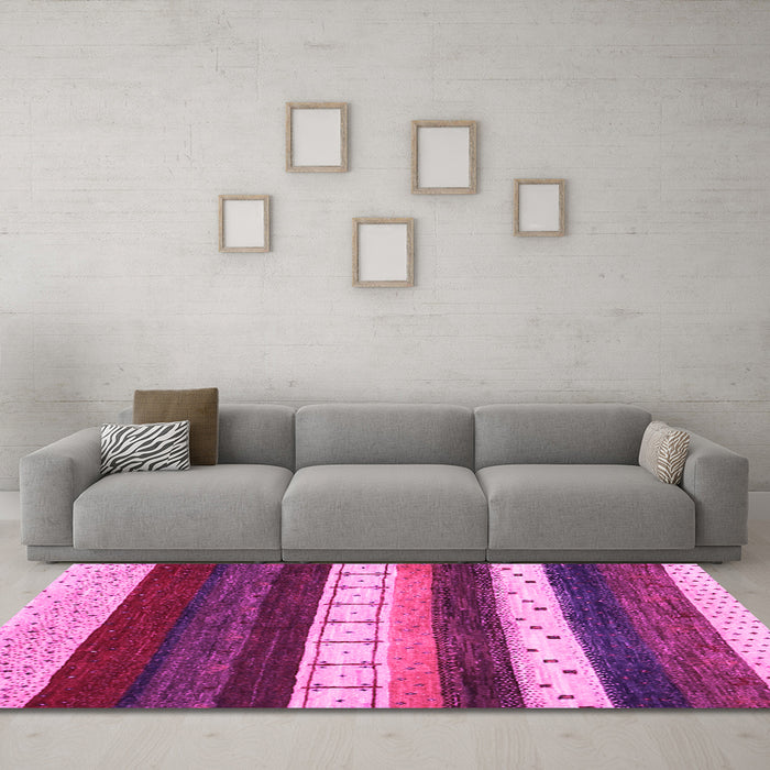 Machine Washable Abstract Pink Contemporary Rug in a Living Room, wshcon1605pnk