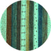 Round Machine Washable Abstract Turquoise Contemporary Area Rugs, wshcon1605turq