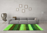 Machine Washable Abstract Green Contemporary Rug, wshcon1605grn