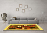 Machine Washable Abstract Yellow Contemporary Rug, wshcon1607yw