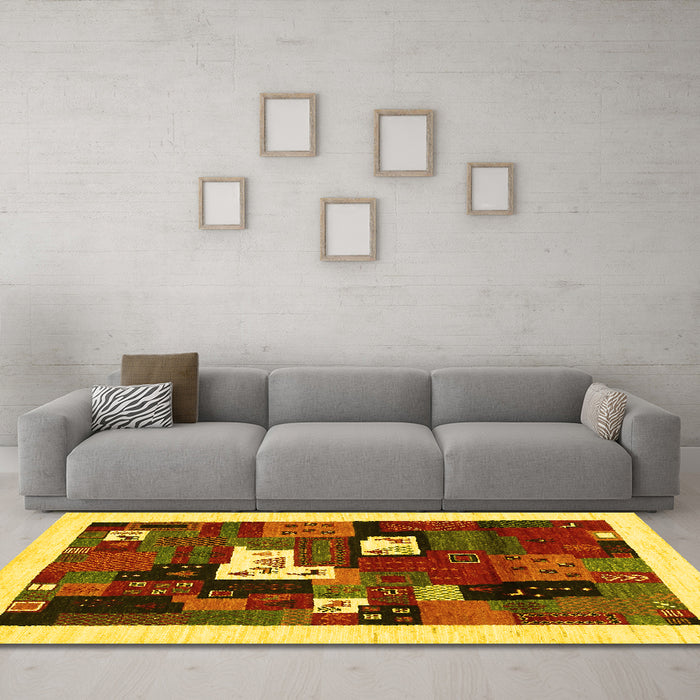 Machine Washable Abstract Yellow Contemporary Rug in a Living Room, wshcon1607yw
