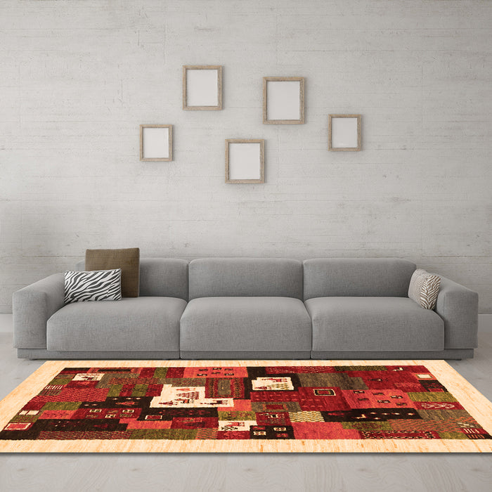 Machine Washable Abstract Orange Contemporary Area Rugs in a Living Room, wshcon1607org