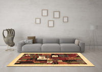 Machine Washable Abstract Brown Contemporary Rug, wshcon1607brn