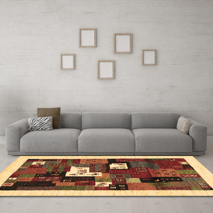 Machine Washable Abstract Brown Contemporary Rug in a Living Room,, wshcon1607brn