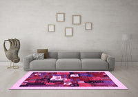 Machine Washable Abstract Pink Contemporary Rug, wshcon1607pnk