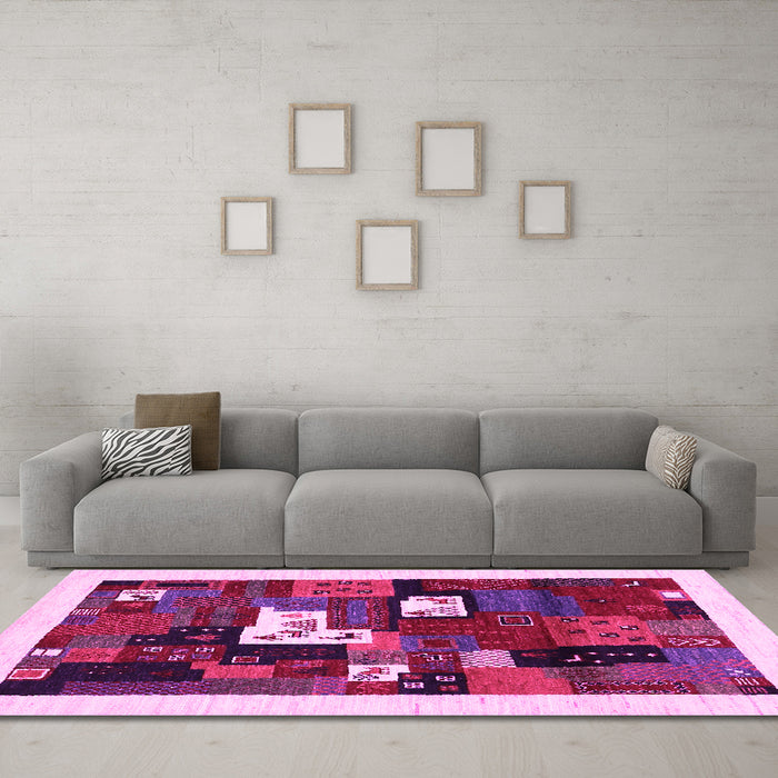 Machine Washable Abstract Pink Contemporary Rug in a Living Room, wshcon1607pnk