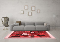 Machine Washable Abstract Red Contemporary Rug, wshcon1607red