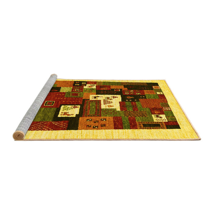 Sideview of Machine Washable Abstract Yellow Contemporary Rug, wshcon1607yw