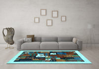 Machine Washable Abstract Light Blue Contemporary Rug, wshcon1607lblu