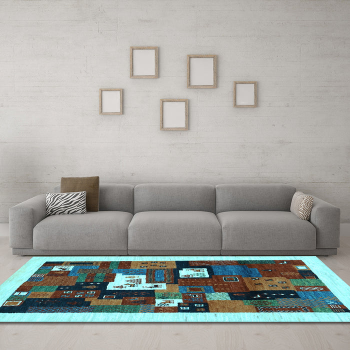 Machine Washable Abstract Light Blue Contemporary Rug in a Living Room, wshcon1607lblu