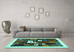 Machine Washable Abstract Turquoise Contemporary Area Rugs in a Living Room,, wshcon1607turq