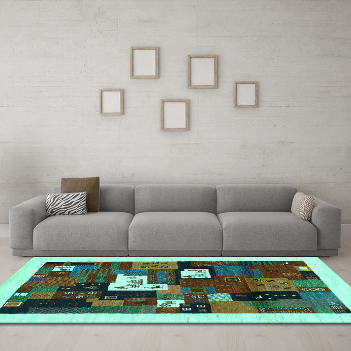 Machine Washable Abstract Turquoise Contemporary Area Rugs in a Living Room,, wshcon1607turq