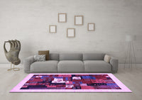 Machine Washable Abstract Purple Contemporary Rug, wshcon1607pur