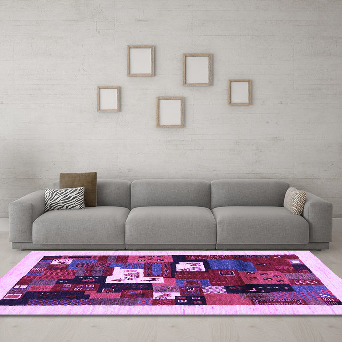 Machine Washable Abstract Purple Contemporary Area Rugs in a Living Room, wshcon1607pur