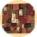 Round Abstract Brown Contemporary Rug, con1607brn