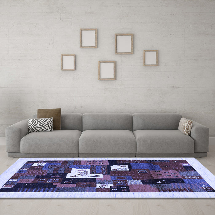 Machine Washable Abstract Blue Contemporary Rug in a Living Room, wshcon1607blu
