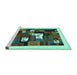 Sideview of Machine Washable Abstract Turquoise Contemporary Area Rugs, wshcon1607turq