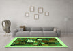 Machine Washable Abstract Green Contemporary Area Rugs in a Living Room,, wshcon1607grn