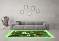 Machine Washable Abstract Green Contemporary Rug, wshcon1607grn