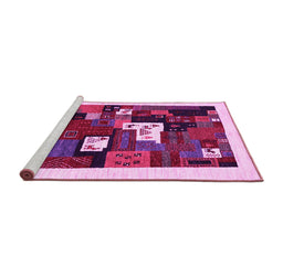Sideview of Machine Washable Abstract Pink Contemporary Rug, wshcon1607pnk