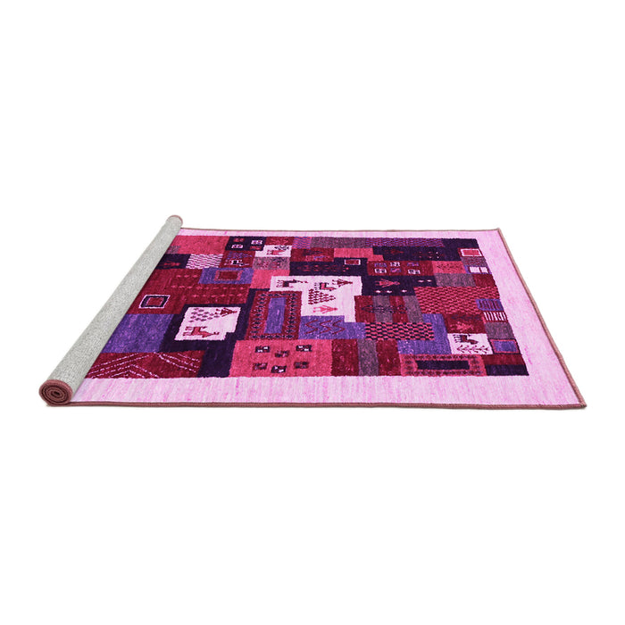 Sideview of Machine Washable Abstract Pink Contemporary Rug, wshcon1607pnk