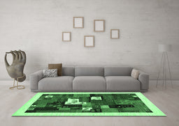 Machine Washable Abstract Emerald Green Contemporary Area Rugs in a Living Room,, wshcon1607emgrn