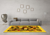 Machine Washable Abstract Yellow Contemporary Rug, wshcon1608yw