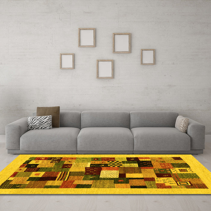 Machine Washable Abstract Yellow Contemporary Rug in a Living Room, wshcon1608yw