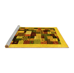 Sideview of Machine Washable Abstract Yellow Contemporary Rug, wshcon1608yw
