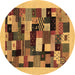 Round Machine Washable Abstract Brown Contemporary Rug, wshcon1608brn