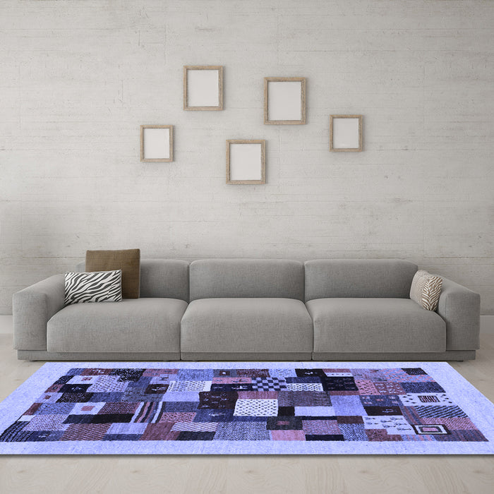 Machine Washable Abstract Blue Contemporary Rug in a Living Room, wshcon1608blu