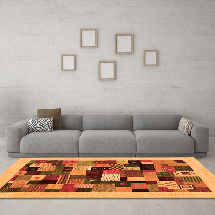 Machine Washable Abstract Orange Contemporary Area Rugs in a Living Room, wshcon1608org