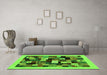 Machine Washable Abstract Green Contemporary Area Rugs in a Living Room,, wshcon1608grn