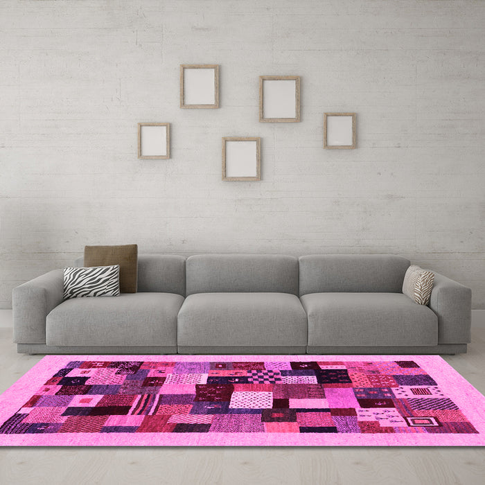 Machine Washable Abstract Pink Contemporary Rug in a Living Room, wshcon1608pnk