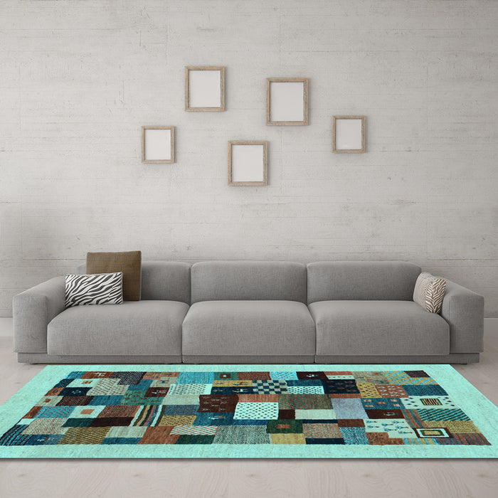 Machine Washable Abstract Light Blue Contemporary Rug in a Living Room, wshcon1608lblu