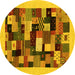 Round Machine Washable Abstract Yellow Contemporary Rug, wshcon1608yw