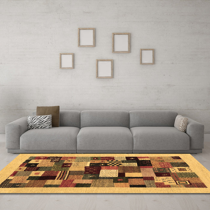 Machine Washable Abstract Brown Contemporary Rug in a Living Room,, wshcon1608brn
