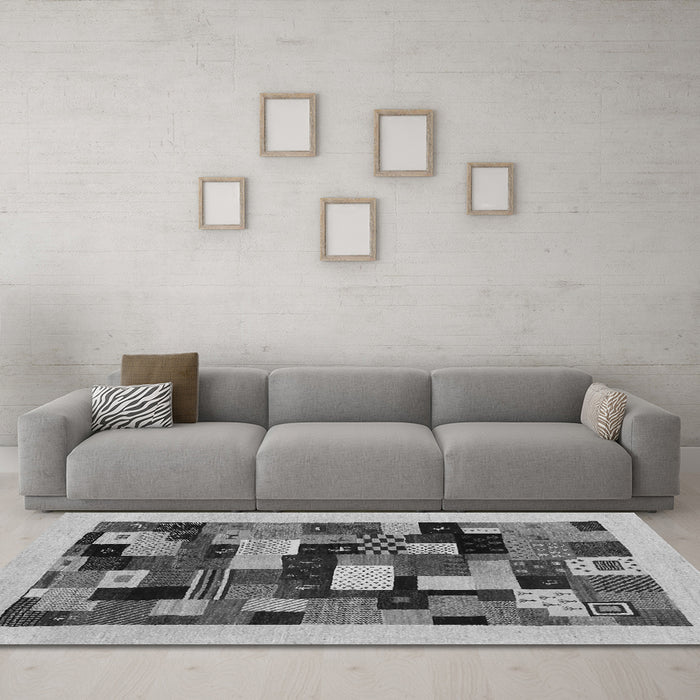 Machine Washable Abstract Gray Contemporary Rug in a Living Room,, wshcon1608gry