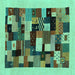 Square Abstract Turquoise Contemporary Rug, con1608turq