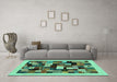 Machine Washable Abstract Turquoise Contemporary Area Rugs in a Living Room,, wshcon1608turq