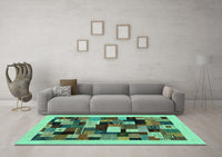 Machine Washable Abstract Turquoise Contemporary Rug, wshcon1608turq