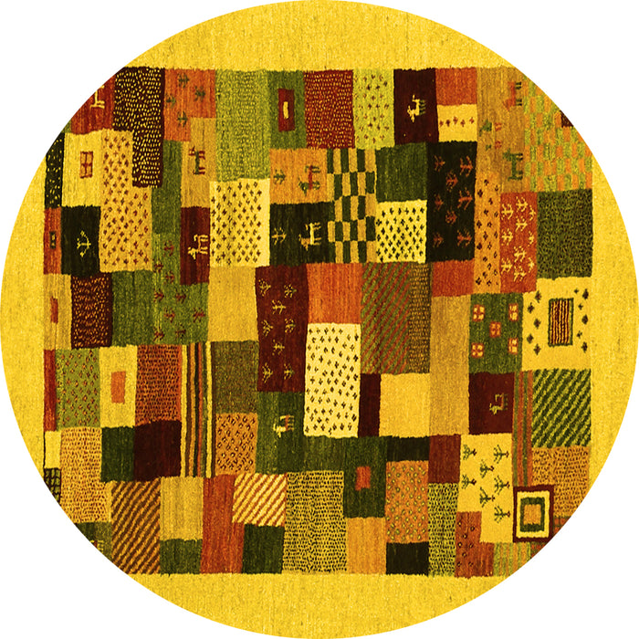 Round Abstract Yellow Contemporary Rug, con1608yw
