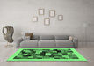 Machine Washable Abstract Emerald Green Contemporary Area Rugs in a Living Room,, wshcon1608emgrn