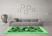 Machine Washable Abstract Emerald Green Contemporary Rug, wshcon1608emgrn