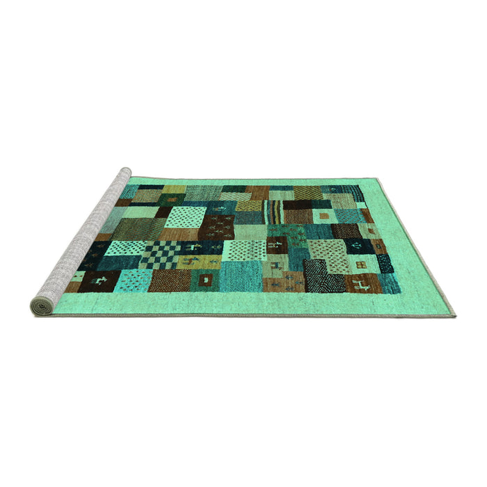 Sideview of Machine Washable Abstract Turquoise Contemporary Area Rugs, wshcon1608turq
