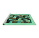 Sideview of Machine Washable Abstract Turquoise Contemporary Area Rugs, wshcon1608turq